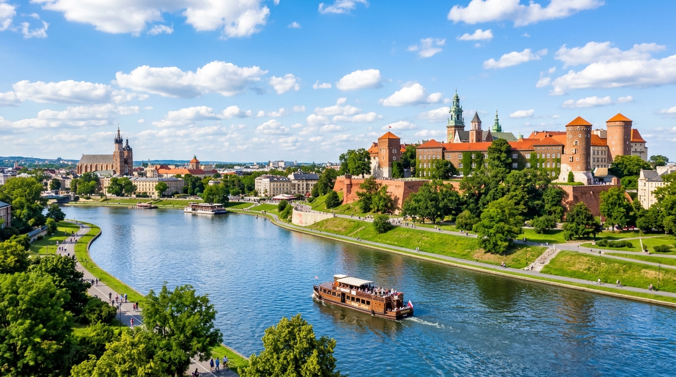 Panorama Wawelu i zakola Wisły w Krakowie - cel wycieczek szkolnych